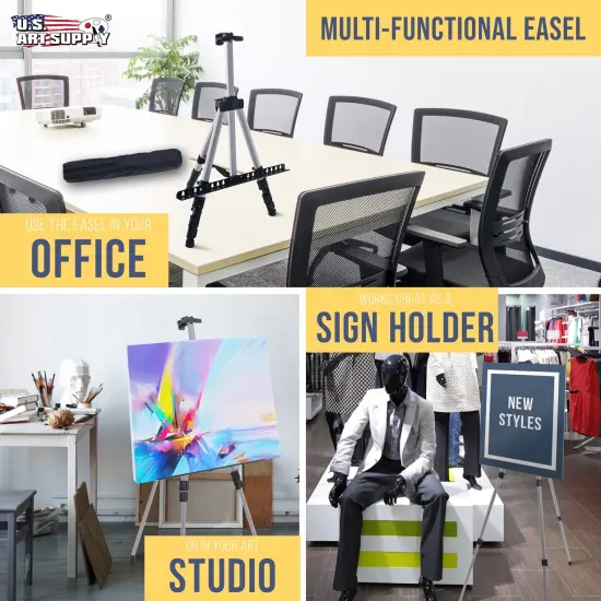 66" Silver Metal Tripod Easel Display - Adjustable 18"- 5.5', Holds 36" Canvas - Floor/Tabletop Easel Stand, For Sign Display, Painting, Poster Board, Canvas - Portable Bag {6}