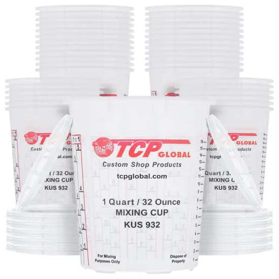 Paint Mixing Cups, 32-Ounce (36 Pack) - Plastic Measuring Cups for Liquids, Automotive Painting, Epoxy Resin, Acrylic Arts, Crafts, Disposable or Reusable, Graduated, Mixing Ratios {1}