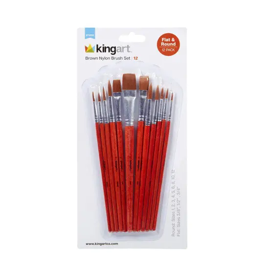 KINGART&reg; Brown Nylon Brush Set 12 pc {1}