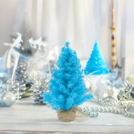 Northlight Pine Christmas Tree in Natural Jute Base - 18" - Cerulean Blue - Unlit {3}