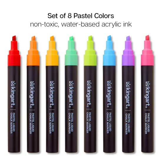 KINGART&reg; Liquid Chalk Markers, Pastel Colors, Round & Chisel Tip, Set of 8 {2}