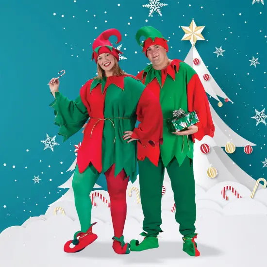 Fun World Red and Green Elf Adult Christmas Costume Set - Plus Size {1}