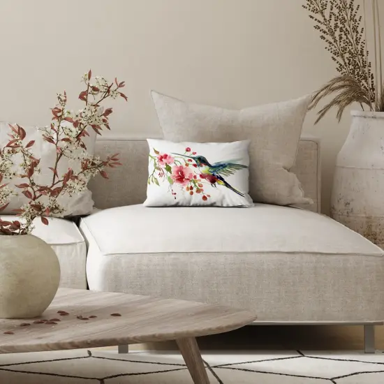 Americanflat Floral Throw Pillow with Premium Polyester - Hummingbird and Flowers {12}