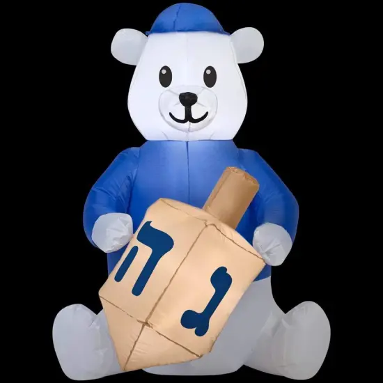 3' Gemmy Airblown Inflatable Hanukkah Bear Holding Dreidel Yard Decoration 14079 {2}