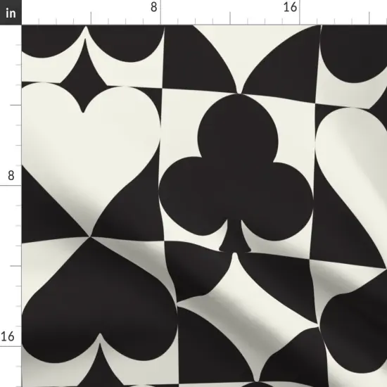 Various Fabrics by the Yard or Fat Quarter Art Deco Minimalist Cheater Quilt Monochrome Playing Cards Hearts Clubs Spades Diamonds Retro Blackjack Poker Card Suits Gamble Vegas Black And Custom Printed Fabric by Spoonflower {2}