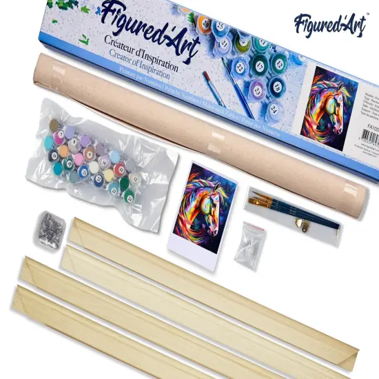 Figured'Art Paint by Number for Adults Colorful Abstract Horse 16"x20" - Craft Art Painting Rolled Canvas with DIY Wooden Frame {5}