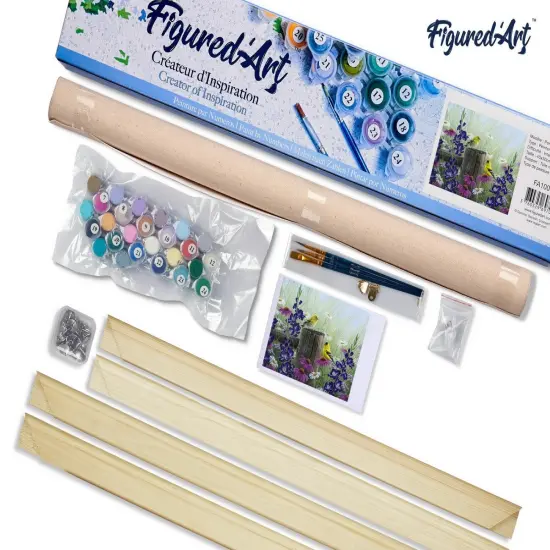 Figured'Art Paint by Numbers Kit for Adults Goldfinch Birds 16"x20" - Craft Art Painting Rolled Canvas with DIY wooden frame {5}