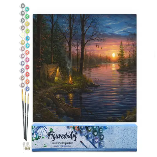Figured'Art Paint by Numbers Kit for Adults Camping and Lake 16"x20" - Craft Art Painting DIY Kit Rolled Canvas without frame {1}