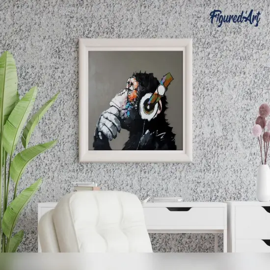 Figured'Art Paint by Numbers for Adults Monkey wearing headphones 16"x20" - Craft Art Painting Rolled Canvas with DIY wooden frame {4}