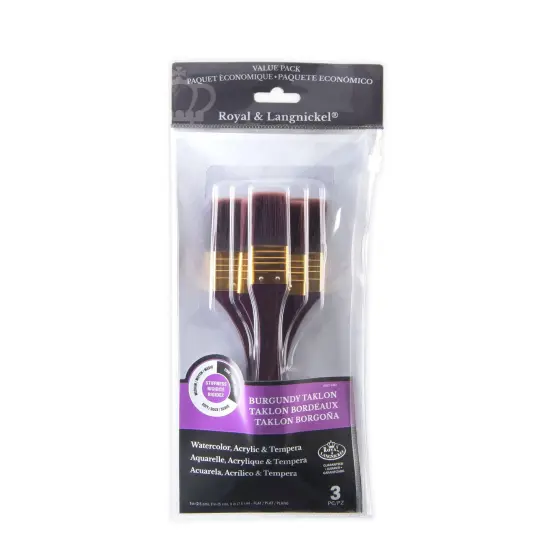 RSET-9353 | 3pc Burgundy Taklon Flat Large Area Brush Set {1}