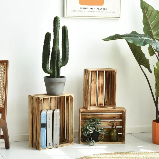 Wooden Crates Set of 3 - Large Rustic Wood Nesting Crates for Decoration, Display, Storage Boxes brown wooden crates farmers market deco wooden crates (Brown) {1}