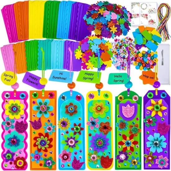 36 Sets Spring Flower Craft Kits Easter Crafts DIY 3D Tuilp Sunflower Flower Bookmarks Ornaments Art Sets Foam Stickers Arts and Crafts {1}