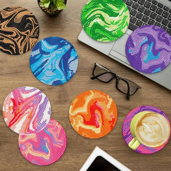 8 Pcs Diamond Art Painting Coasters Kits Marble Ocean Diamond Art Coasters with Holder DIY Diamond Dot Coaster for Gifts Beginner Adults Art Table Home Craft Gift Supplies {4}