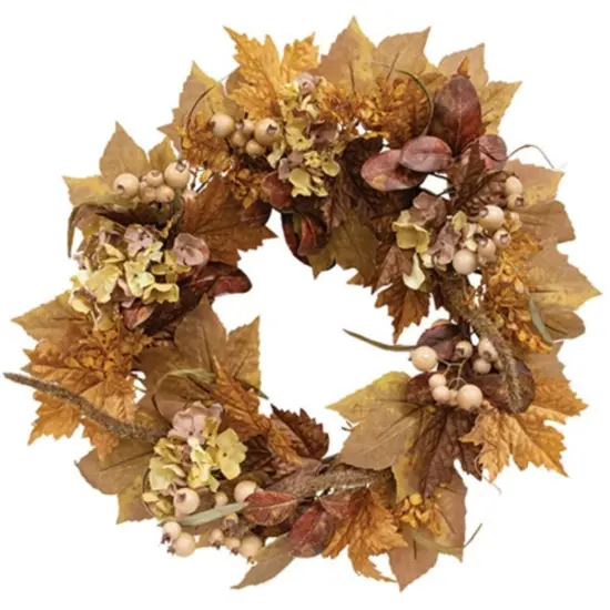 Gold-Brown Garden Harvest Wreath with Twig Base, Berries and Floral Buds {1}