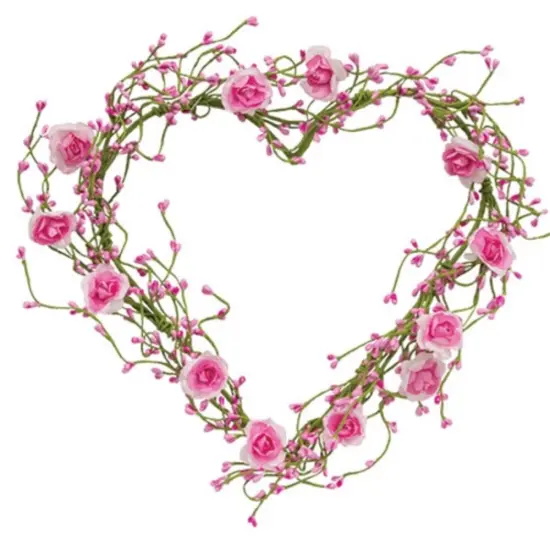 Heart Shaped Pink Roses Wreath with Pip Berries for Door or Wall Decoration {1}