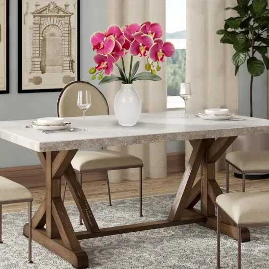 Pink Orchids Artificial Flowers 16'' Faux Orchids in Ceramic Vase Fake Orchid Arrangement for Home Office Room Table Centerpieces Kitchen Elegant Decor Indoor {2}