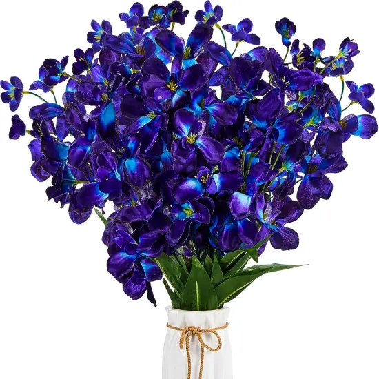 8 Pieces 27 Inches Artificial Purple Blue Orchid Faux Flowers Purple Orchids Silk Flowers for Wedding Dinning Home Restaurant Decoration Bridal Bouquet Corsage Boutonniere Wreath Decor {1}