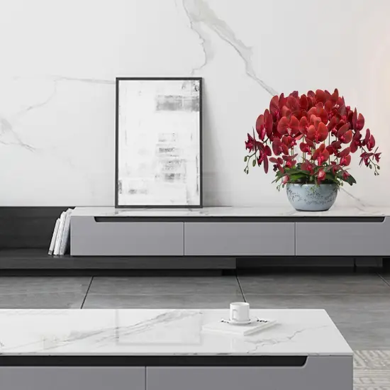 Artificial Phalaenopsis Flowers Branches 9 Large Blooms Artificial Orchid Flowers Stem Plants 42 Inches 2 Pcs for Home Wedding Décor (Red) {2}