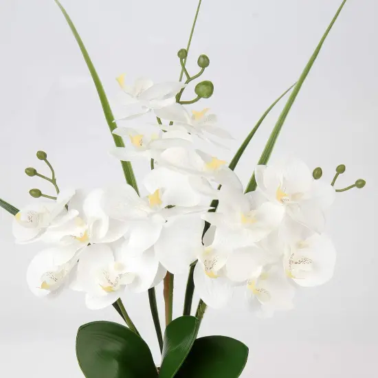 Orchids Artificial Flowers, 20'' White Faux Orchid with Silver Vase Fake Phalaenopsis Flowers for Home Table Living Room Office Kitchen Decor {2}