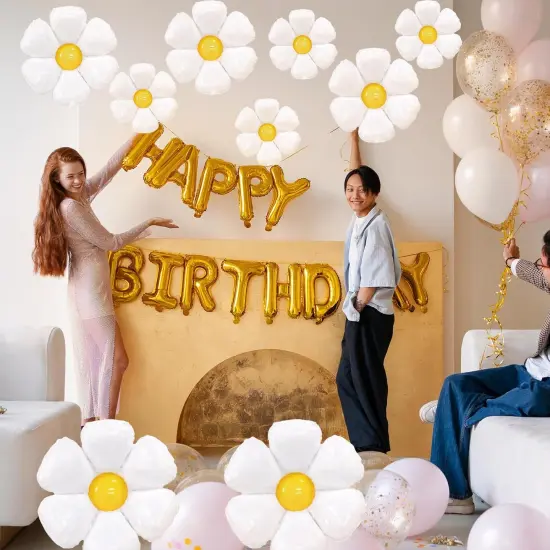 9 Pieces Large Daisy Flower Balloons Set - 3 Sizes White Flower Shaped Aluminum Foil Balloon for Daisy Birthday Decorations, Baby Shower, Wedding, Groovy Boho Daisy Party Supplies {4}