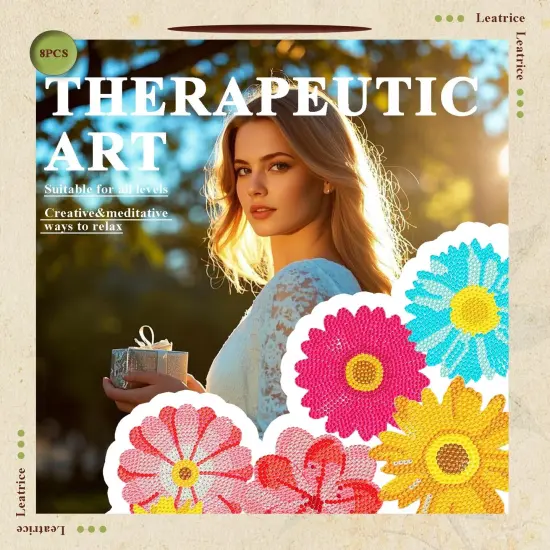 8PCS Flower Diamond Art Coasters Small Diamond Painting Kits for Adults Beginners Women Gem Art Coasters with Holder Funny DIY Crafts for Home Decor {5}