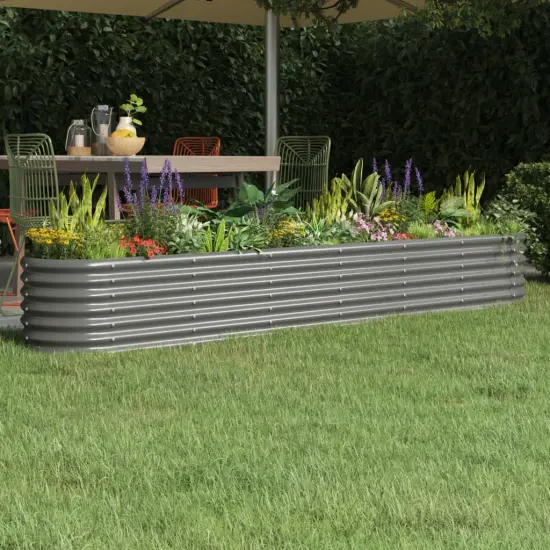 vidaXL Patio Raised Bed Powder-coated Steel 102.4"x15.7"x14.2" Gray {1}