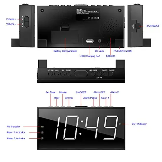Clock for Bedroom, 2 Alarms Loud LED Big Display Plug in Simple Basic Digital Clock with USB Charging Port, Adjustable Volume, Dimmable, Snooze for Deep Sleepers Kids Elderly Home Office {3}