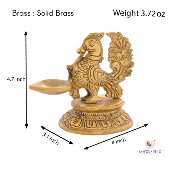 Brass Peacock Diya Annam Deepak Idol Oil Lamp Deepam with Base for Home Temple Mandir Office Diwali Decoration Kathu Vilakku Puja Diya - Deepawali Housewarming Return Gift {5}