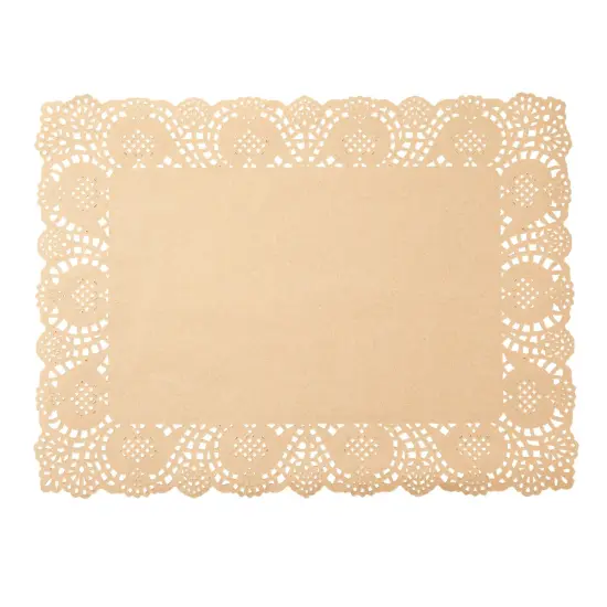 100-Pack Brown Rectangle Disposable Placemats - Fall Lace Paper Doilies for Wedding Table, Thanksgiving, Party (15.5x11.7 In) {5}