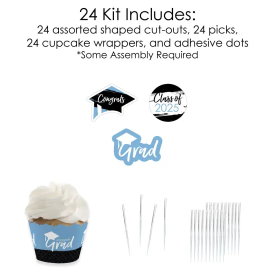 Big Dot of Happiness 2025 Light Blue Graduation Cupcake Decoration - Party Cupcake Wrappers and Treat Picks Kit - Set of 24 {6}