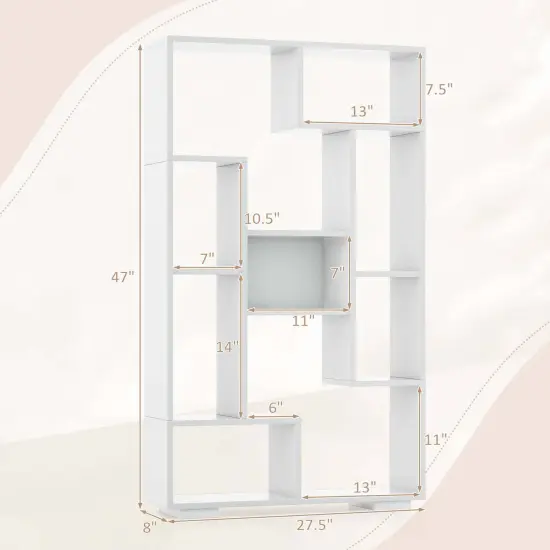 Costway 2 PCS 47" Tall Bookshelf Modern Geometric Bookcase with Open Shelves for Home Black&Natural/White {3}