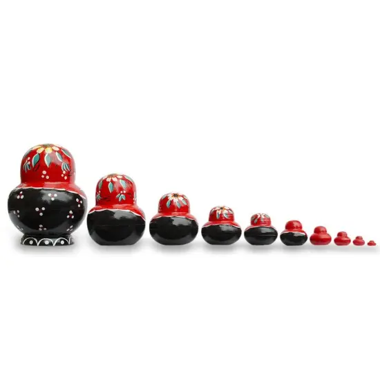 Set of 10 Daisy Flowers on Red Dress Nesting Dolls7 Inches {3}