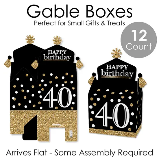 Big Dot of Happiness Adult 40th Birthday - Gold - Treat Box Party Favors - Birthday Party Goodie Gable Boxes - Set of 12 {7}
