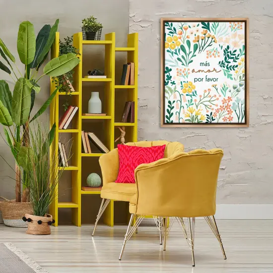 Stupell Industries M&aacute;s Amor Por Favor Flores Framed Floater Canvas Wall Art Brown Floater Frame {2}