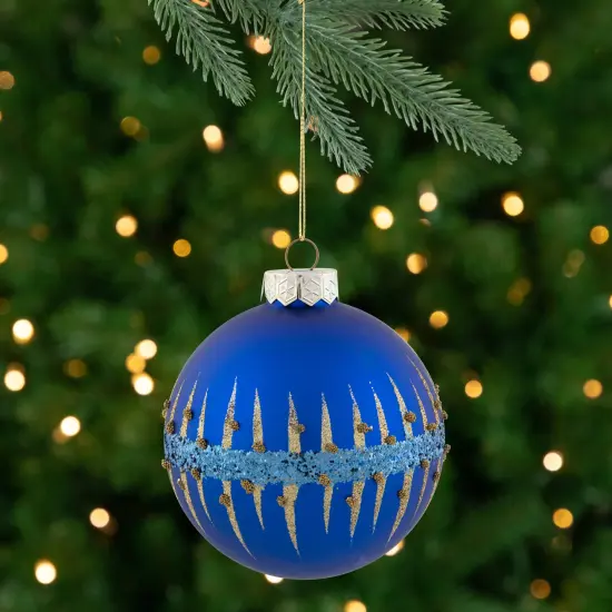 Northlight 4" Blue and Gold Glitter Glass Ball Christmas Ornament {1}