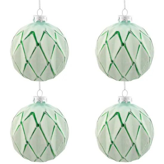 Northlight Harlequin Christmas Glass Ball Ornaments - 4" (100mm) - Mint Green - 4ct {3}