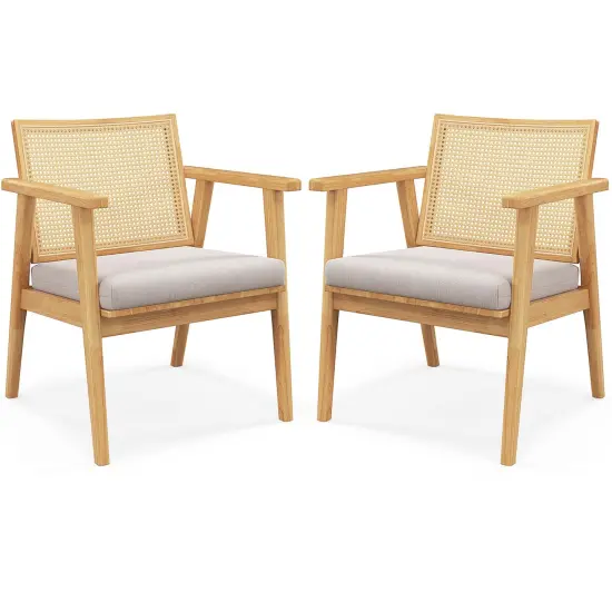 Costway Mid Century Modern Accent Chairs Set of 2/4 with Breathable Rattan Back Dining Room {7}