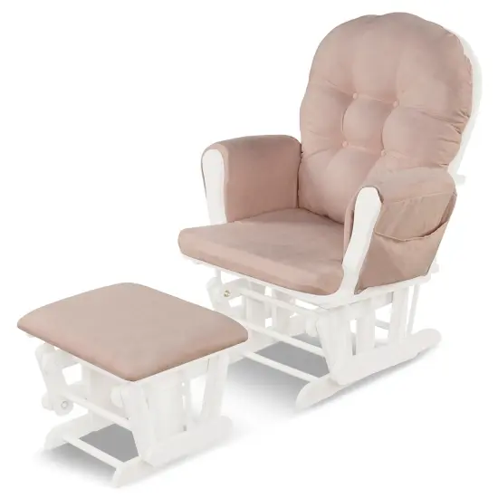 Costway Glider and Ottoman Cushion Set Wood Baby Nursery Rocking Chair Beige/Brown/Dark Grey/Light Grey/Pink/Grey {11}