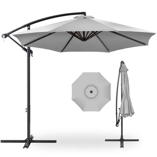 Best Choice Products 10ft Offset Hanging Outdoor Market Patio Umbrella w/ Easy Tilt Adjustment Fog Gray {1}
