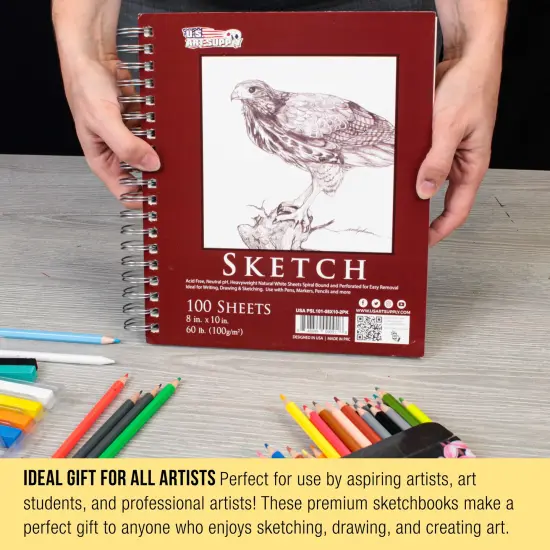 8"x10" Sketch Book Pad, 2 Pack (100 Sheets Each), 60lb (100gsm) Spiral Bound - Sketching, Drawing Pad, Acid-Free Paper - Sketch Pads For Adults, Students: Colored Pencils, Charcoal {6}