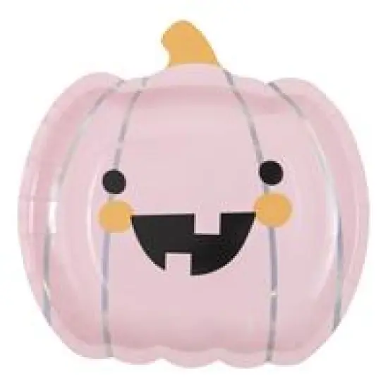 Groovy Halloween Pumpkin-Shaped 9" Plates 8ct - Iridescent Foil Stamping {1}