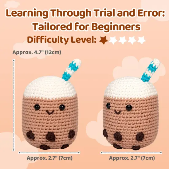 Crochet Kit for Beginners Level 1 with 40% Extra Pre-Started Easy Yarn, Step-by-Step Video Tutorials for Adults and Kids (Boba) {3}