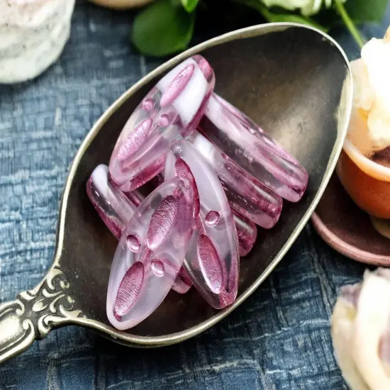 *10* 20x9mm Metallic Pink Washed White Crystal Cloud Marquise Oval Beads {3}