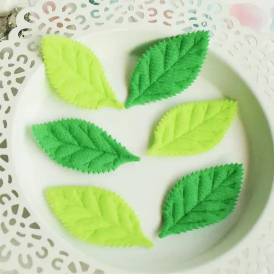 YYCRAFT Pack of 90 Padded 2-Faced Felt Velvet Leaf Appliques/Craft Green {6}