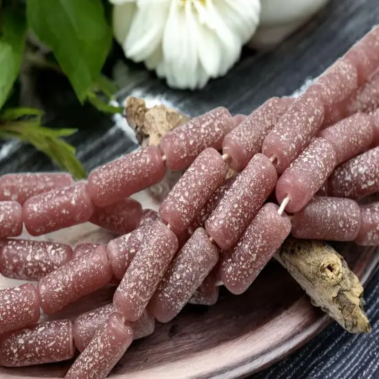 10x25mm Matte Mauve Pink Pompeii Tube Beads (18" Strand) - Indonesian Glass Beads {4}