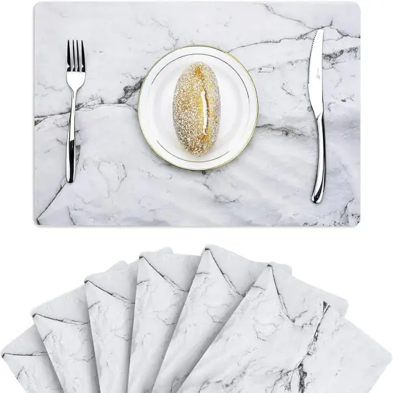 Marble Placemats Washable for Dining Table Set of 6 Thin Environmental Table Mats Wipeable Easy Clean {1}