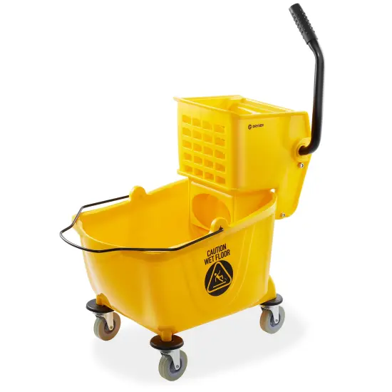 Dryser Commercial Janitorial Cleaning Cart on Wheels with Cover, Shelves and Vinyl Bag & Commercial Mop Bucket with Side Press Wringer, 26 Qt. Yellow {3}