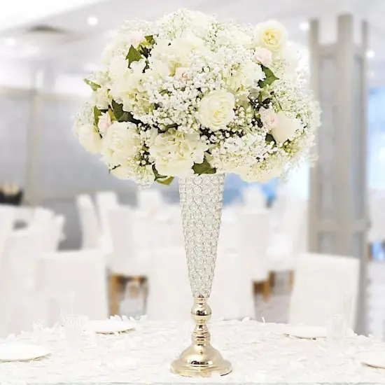 2 Metal 32" Trumpet Vases Acrylic Crystal Beads Table Centerpieces Party Events {3}