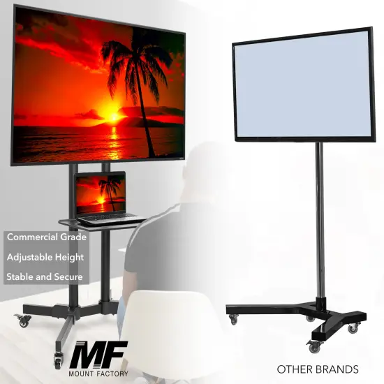 Mount Factory Rolling TV Stand Mobile TV Cart for 32-65 inch Plasma Screen, LED, LCD, OLED, Curved TV's - Universal Mount with Wheels {6}