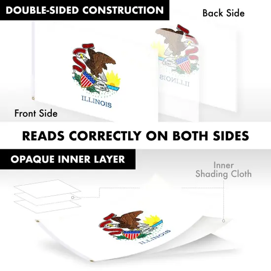 G128 - 6 Feet Tangle Free Spinning Flagpole (Black) Illinois Double Sided Brass Grommets Embroidered 3x5 ft (Flag Included) Aluminum Flag Pole {3}